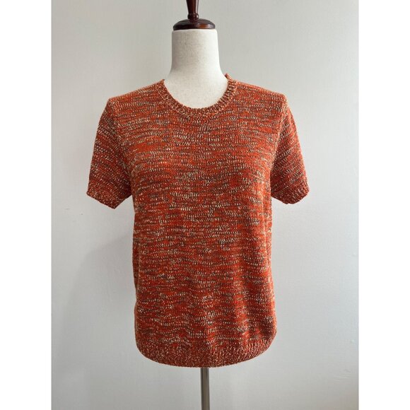 Sag Harbor Crew Neck Sweater Womens M Burnt Orange Short Sleeve Loose Knit - Picture 1 of 6